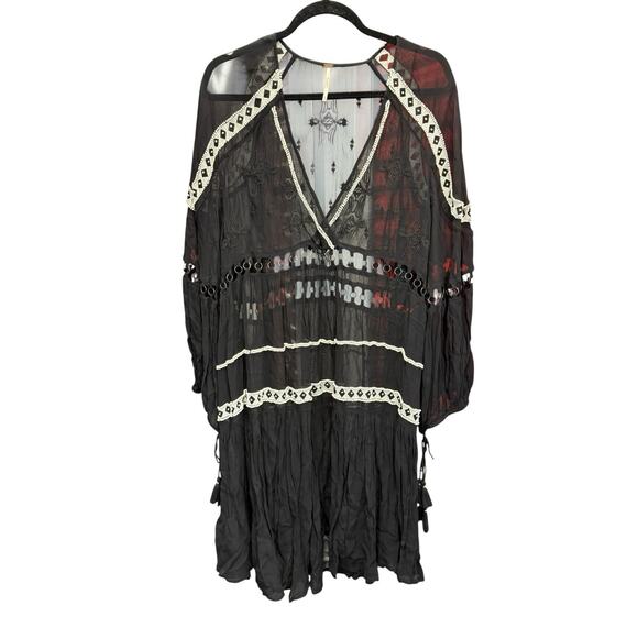 Free People Dark Horse Black Sheer Boho Maxi Dress M Embroidered Cutout - Picture 4 of 10